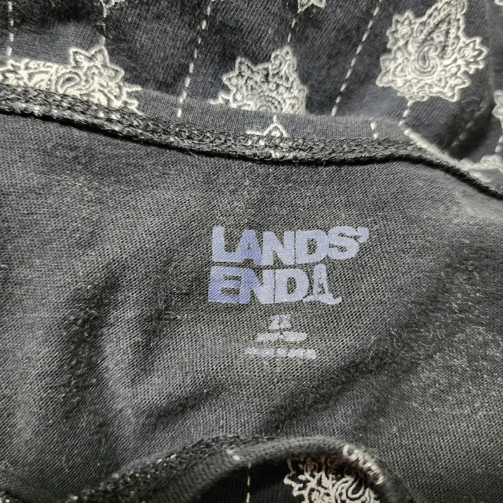 Lands End Black White Print Sleeveless Maxi Dress Women's Size 2X Slit Both Side